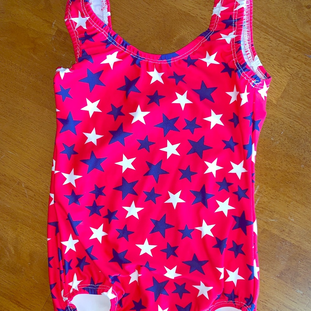 Girls leotard, red with blue and white stars